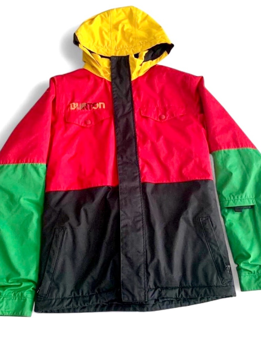 Burton Kids Colorblocked Hooded Rain Jacket in Red, Green, Black, Yellow